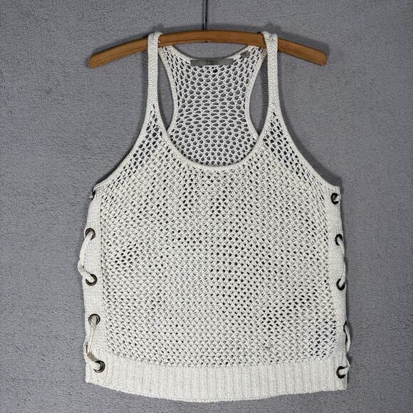 Guess Tank Top Women’s Size M Cream Open Crochet Coastal Beach Festival Bohemian - Picture 1 of 12
